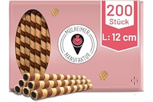 ‎MÜLHEIMER MANUFAKTUR MyNaschbar Knusprige Hohlhippe 200 Stück, 12 cm lang – Waffelröllchen schokoliert – Essbare Eiswaffel perfekt für Eisbecher, Garnierung, Deko & Co. – Eiswaffeln in Eisdielen-Qualität