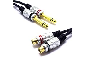 VITALCO - Adaptador jack de 6,35 mm, mono a 2 conectores RCA hembra doble Cinch a Jack 6,35 TS macho conector 15 cm, 0,15 m