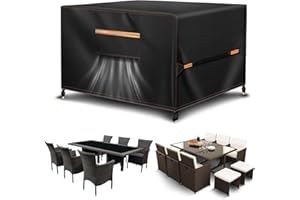 HAOKIANG Outdoor Garden Furniture Covers Waterproof with Air Vent 420D Heavy Duty Oxford Fabric Sofa Table Chair Bistro Set Cover Patio Furniture Covers Waterproof Garden Table Cover 200x200x90CM