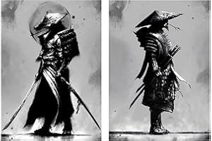 IUNTWEIE Japon Samouraï Photos Portrait Bushido Guerrier japonais Impression murale Noir et blanc Poster pour salon chambre à coucher décor sans cadre (2x30X40cm, Bushido-4)
