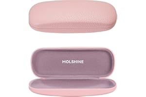 molshine Hard Shell PU Leather Glasses Case,Travel Portable Eyeglasses Case for Men Women Girl Travel Study Work