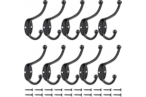 Bosdontek Coat Hooks 10 Pcs Clothes Hooks Vintage Antique hat Wall Mounted Hook for Kitchen Bathroom Bedroom (Black)