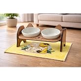 gobypet always the best Cat Dog Mat with Wooden Cat Food and Water Container - Disassembled Cat Food Water Container, Double Chamber Ceramic M