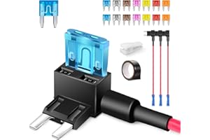 JOREST 4 szt. 16AWG oprawka bezpiecznika z zaworem prądu, 12 V-32 V Add-a-Circuit Uchwyt bezpiecznika avec 14 szt. Mini (2A, 3A, 5A, 7,5A, 10A, 15A, 20A), bezpiecznik samochodowy+taśma klejąca +