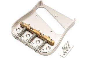 Musiclily Ultra 54mm Tele Chevalet Courbé avec Plaque Laiton Solide 3 Pontets Laiton Compensés pour Guitare Electrique TL, Nickel