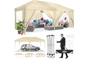 ‎COBIZI COBIZI Faltpavillon 3x6 Pavillon Wasserdicht Winterfest Pop Up Pavillon Klappbar 3x6 Zelt mit 6 Seitenwnden 3 Höhenverstellbar UV-Schutz Gardenpavillon Partyzelt für Markt, Freien Event (Khaki)