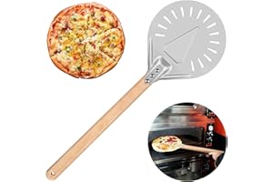 BAANFLY 7" Pizza Turning Peel, Non-Stick Pizza Peel, Aluminum Pizza Paddle with Detachable Long Wooden Handle,Professional Pizza Shovel Spatula Pans Pizza Stone Oven Gril for Homemade Pizzas, Baking