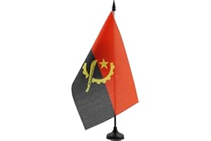 AZ FLAG - Drapeau De Table Angola 21x14 cm - Petit Drapeau Angolais De Bureau 100% Polyester Avec Hampe De 25cm Et Socle En Plastique Noir