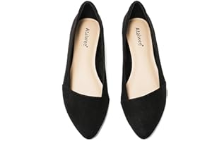 Ataiwee Women's Wide Width Flat Shoes - Ladies Pointed Toe Suede Slip On Office Ballet Flats.