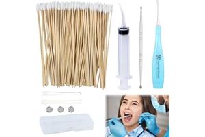 FUITKE Tonsil Stone Remover Vacuum, Tonsil Flosser Halitosis Removal Tool Set with LED Light Reusable Manual Flexibility Remover Irrigator Get Rid of Bad Breath Syringe Kit with Swabs for Men Women
