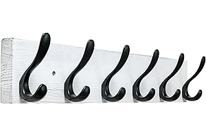 HONSKY Coat Rack Wall Mounted,61cm Long,Wooden Coat Rack with 6 Double Hooks,Large Wall Coat Rack,Coat Hanger Wall Mounted,Wooden Coat Rack,White/Black