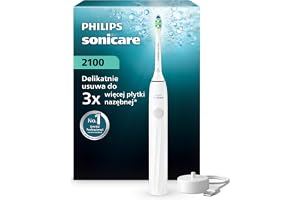 Philips Sonicare Seria 2100 – szczoteczka soniczna z 2 poziomami intensywności, funkcją EasyStart oraz timerami SmarTimer, do 14 dni pracy na jednym ładowaniu; kolor biały, model HX4021/01, [Nowy]