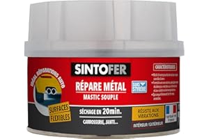 SINTOFER - Répare Métal - Mastic Souple - Pièces Soumises à Vibrations et Variations de Températures - Ultra Résistant - Adhère sur PVC - Ne Fissure Pas à la Flexion -Technique Professionnelle - 300g