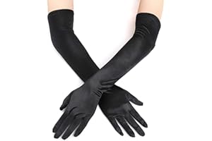 IRYNA 1Pair Long Black Satin Gloves for Women, Elbow Length Bridal Fancy Dress Wedding Evening Party Opera Gloves