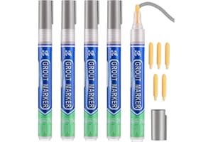 VOKMON 5 penne per fughe in argento, resistenti all'acqua, per la riparazione di fughe, con punta di ricambio, colore argento, per il restauro di piastrelle, per il pavimento, il bagno e la cucina