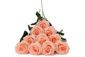DuHouse Lot de 10 Roses artificielles en Soie pour Arrangement de Mariage, fête, décoration de la Maison(Peach Fuzz)