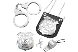 VOSSOT Zestaw kajdanek policyjnych z prawdziwej stali, kajdanki dla dzieci, policyjne, akcesoria dla dzieci, policja, kajdanki, policja, dzieci, kostium policyjny, Srebrny i czarny
