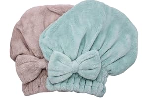 Dianoo 2PC Cuffia per Asciugare I Capelli Microfibra, Turbante per Capelli Ad Asciugatura Rapida, Cuffia da Doccia Morbida per Capelli Lunghi E Folti Donne Ragazze (Verde e caffè)