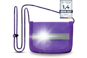 Berninja Geldbeutel mit Sichtfenster zum Umhängen Kinder-, Schüler -Portemonnaie, Brustbeutel, mit Reflektor Streifen für Jungen und Mädchen Portmonee (Lila)