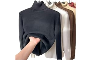 TOBILE Pull d'hiver chaud en tricot polaire avec doublure en fausse laine et col roulé pour femme