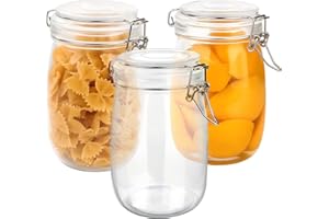 Ezvsevuo Tarros de Cristal con Tapa Hermética - 3 x 1000ml Tarros Cristal Conservas de Clip, 1 Litro Grande Bote Hermetico, Botes Cocina Almacenaje para Mermelada, Conserva, Cereales, Especias