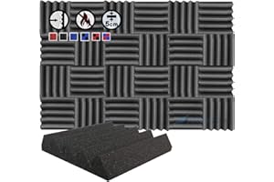 Arrowzoom 24 Polyurethane Wedge Panneaux Mousse Acoustiques 25x25x5cm Correction Phonique anti bruit Retardateur flamme studio d'enregistrement absorbant acoustique Podcasting 1134 Noir