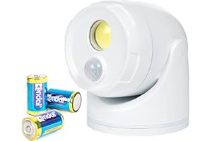 ‎NORTHPOINT Northpoint LED Batterie Spot Strahler Flutlicht mit Bewegungsmelder und Erdspieß 5000K neutralweiß 450 Lumen integrierter Timer inkl. D-Batterien (Weiss)