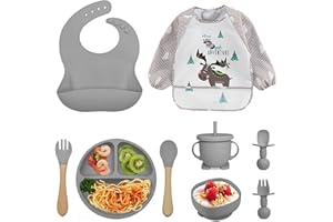 OSKUGLIN Silikon Baby Geschirrset, Kindergeschirr mit Saugnapf, 9-teiliges Set für Babys, Kinder, Besteck-Set, für Entwöhnung, Essen, Lernen, Silikongeschirr, Baby-Mahlzeiten, Geschenk für Babys