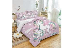 EHAOKK Juego de Cama Unicornio,Funda Nórdica Infantil Unicornio Dibujos Animados,Funda Nórdica Unicornio Rosa con Cremallera para Niños Niñas(B, 135 x 200 cm)