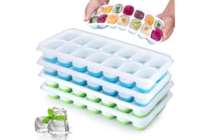 4 Pièces Moule à Glaçons Silicone, JRISBO Bacs à Glaçons avec Couvercle 56 Compartiments sans BPA & Certifié LFGB, Bac a Glacon Sûr et Sain pour Bouillie pour Bébé, Café, Cocktail