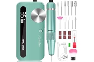CyleeJoy Ponceuse pour Ongles Professionnel 35000 RPM, 12 en 1 Lime a Ongle Electrique Portable, Ponceuse Ongle Sans Fil Rechargeable pour Acrylique/Gel, Machine à Ongles de Qualité Salon (Vert)