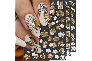JALIYA 9 Blätter Herbstblätter Nagel Aufkleber, Weißer Laser Gold Ahornblatt Nagel Kunst Aufkleber Herbst Nagelsticker Selbstklebend Nagelabziehbilder Herbstlaub Nageldesign Nail Art Dekoration Nail Sticker