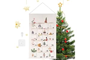 JABNOW Calendario de Adviento para Rellenar Navidad Calendario de Adviento de Pared con 24 Bolsillos Reutilizable Navideño Cuenta Atrás 24 Días, Decoración Navideña Colgante de Tela