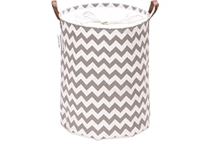 Sea Team Panier à Linge Panier à Linge en Tissu Toile Corbeille de Rangement Pliable avec poignées en Cuir PU et Fermeture à Cordon, 19,7 x 15,7 Pouces, intérieur étanche