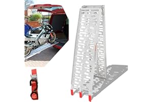 Sonnewelt Rampe d'accès pliable x 1 340 kg par rampe, rampe d'accès pour remorque, rail de chargement antidérapant, rampe d'accès pour moto, quad, voiture, 1 pièce, 226 cm, pliable, Argenté