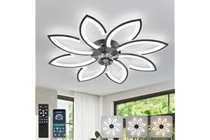 ‎YUNLONG YUNLONG 90 cm Deckenventilator mit Beleuchtung Sehr Leise Wohnzimmer Dimmbar Led Lampe mit Ventilator Modern DC Motor Ventilator mit Licht Sommer Winter Funktion für Schlafzimmer Küche,Schwarz