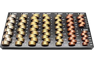 Monepass - Cambiador de monedas de euro 8 compartimentos - 30,6 x 14,9 x 2,2 cm. Valoración por escala graduada - Capacidad = 196,40 euros. Organizador de monedas, Caja de monedas
