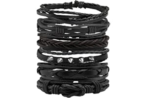 Manfnee 6-12Pz Bracciale Fascia Vintage Punk Goth Rock Braccialetto Multistrato Pelle PU Uomo Donna