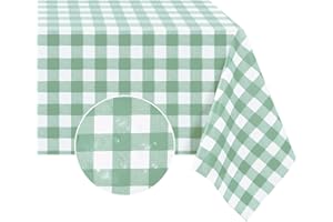 Romanstile Gingham plastic Tablecloths waterproof PVC Table Cloth Green and White wipe clean,table cloths rectangular Oil Cloth,Birthday Party Home Outdoor Garden dining Decorations,Picnic,55x78 inch