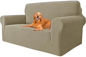 YSTELLAA Copridivano 2 Posti con Braccioli, Copridivani per Divani Elasticizzato e Lavabili, Copri Divano AntiGraffio per Cani e Domestici (Cachi,Divano Larghezza 145cm-178cm)