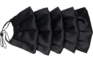 Habac Studio Pack of 5 Satin Silk Face Masks Reusable Cover Bandana Balaclavas Face Masks Washable UK Black Face Mask with Nose Wire Pleated Face Mask for Women Men Adjustable.