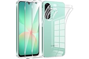 Phoona Coque pour Samsung Galaxy A26 5G avec 2 Pièces Protection Écran en Verre Trempé,Ultra Transparente Silicone en Gel TPU Souple pour Samsung A26 Couqe,Antichoc Anti-Jaune Etui Bumper