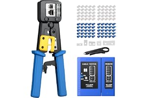 Proster RJ45 Crimp Tool Kit - RJ45 Pass Through Crimp Tool för CAT5 CAT5e CAT6 Nätverkskabel med Nätverkskabeltestare & 50 st