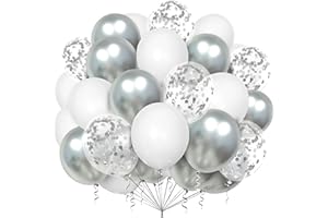 GHOIETV Luftballons Weiß Silber Set,100 Stück 12 Zoll Silber Konfetti Luftballons,Weiß Deko Luftballons für Geburtstag Hochzeit Babyparty Valentinstag Silvester Party Deko