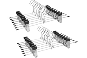 FULFUN Trouser hangers, 20 Pack Skirt Hangers with Adjustment Metal Clips,Pant Hangers for Clothes Heavy Duty Durable Space Saving (Sliver, 20)