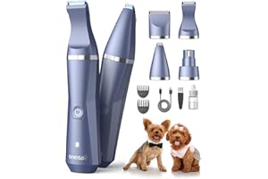 oneisall Dog Clippers Grooming Kit 4 in 1, Low Noise Dog Paw Trimmer&Dog Nail Grinder,IPX7 Waterproof Cordless Pet Trimmer Shaver for Small Dogs and Cats