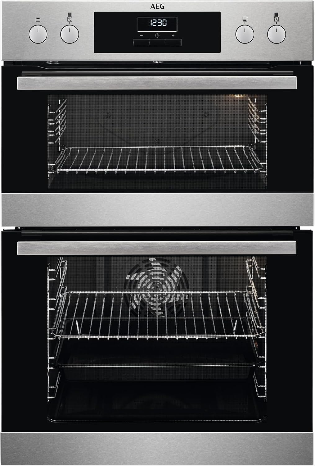 AEG 6000 SurroundCook Built In Double Oven DCB331010M, 61L Capacity, 59.4 cm, Multilevel Cooking, Grill Function, LED Display, Antifingerprint Coating, Stainless Steel