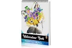 Yordawn Watercolour Paper A4 Watercolour Sketchbook with 30 Sheets Art Supplies for Artists Adults Teens Kids Textured Paper Drawing Pad Watercolour Book for Painting Sketching Fox