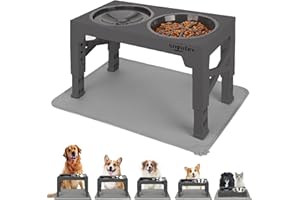 SNOUTEX Gamelle Chien Surelevee - Gamelle Anti Glouton Chien en 5 Hauteurs Réglables, Gamelle Anti Eclaboussure Chien de Toutes Tailles et Tapis Gamelle Chien et Chat. Chien Accessories.