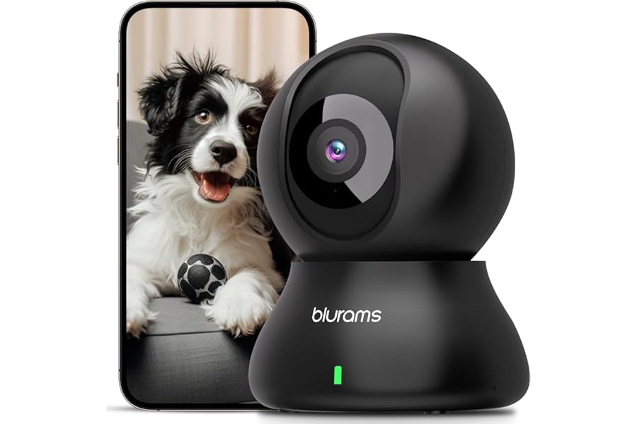 blurams Pet Camera 2K Black, Indoor Camera, Dog Camera, 360° Home Security Camera, 2.4g & 5g, Night Vision, Motion Tracking, 2-Way Talk, Cloud&SD, APP Control, Works with Alexa